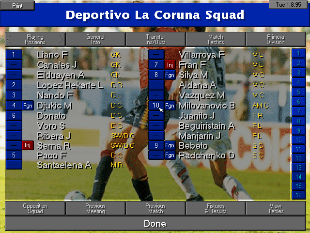 Deportivo starting squad